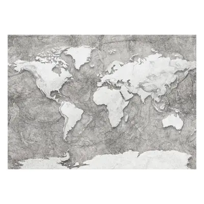 Világtérképet ábrázoló tapéta, 350x250 cm, szürke - fehér - MAP MONDE - Butopêa