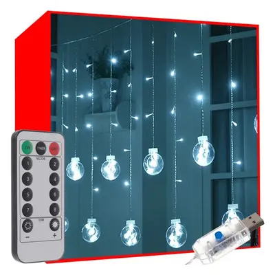 Gömb LED fényfüggöny (108LED, USB, hideg fehér)