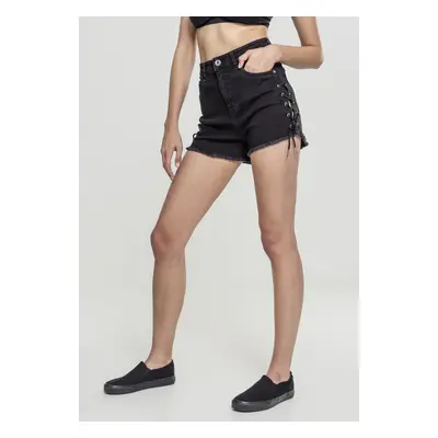 Urban Classics Ladies Highwaist Denim Lace Up Shorts black washed