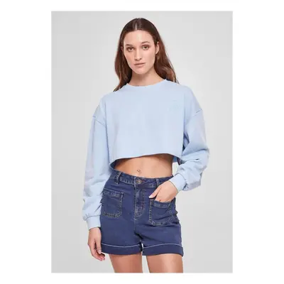 Urban Classics Ladies Cropped Flower Embroidery Terry Crewneck balticblue