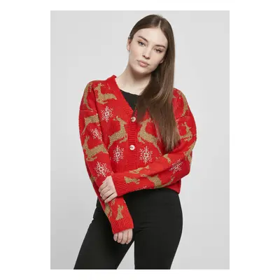 Urban Classics Ladies Short Oversized Christmas Cardigan red/gold