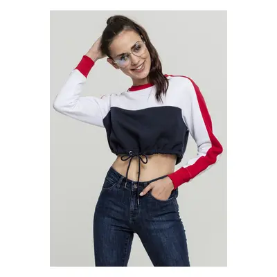 Urban Classics Ladies Cropped 3-Tone Stripe Crew navy/white/fire red