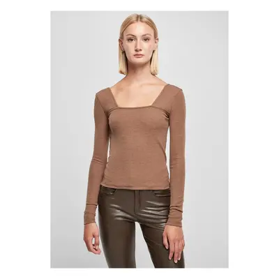 Urban Classics Ladies Rib Squared Neckline Longsleeve darkkhaki