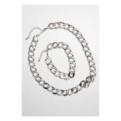 Urban Classics Basic Diamond Necklace And Bracelet Set silver