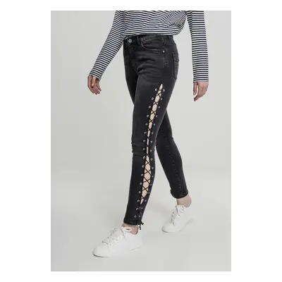 Urban Classics Ladies Denim Lace Up Skinny Pants black washed