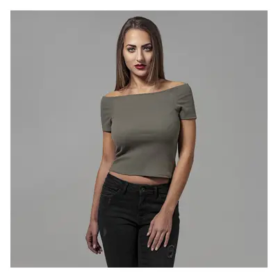 Urban Classics Ladies Off Shoulder Rib Tee olive