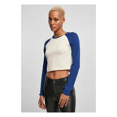 Urban Classics Ladies Organic Cropped Retro Baseball Longsleeve whitesand/spaceblue