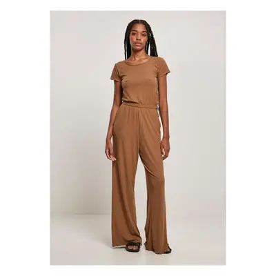 Urban Classics Ladies Rib Wid Leg Jumpsuit darktaupe