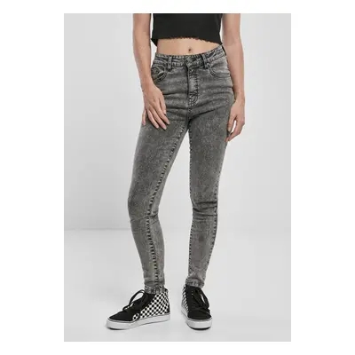 Urban Classics Ladies High Waist Skinny Jeans black heavy acid washed