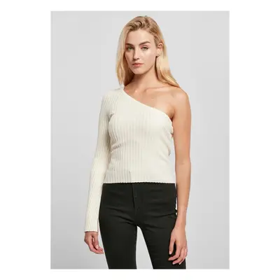 Urban Classics Ladies Short Rib Knit One Sleeve Sweater whitesand