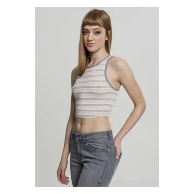 Urban Classics Ladies Rib Stripe Cropped Top pink/white/grey