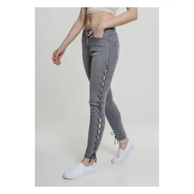 Urban Classics Ladies Denim Lace Up Skinny Pants grey