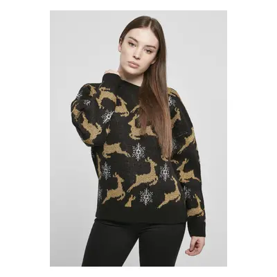 Urban Classics Ladies Oversized Christmas Sweater black/gold