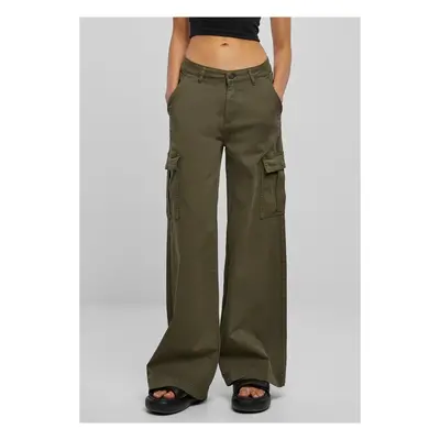 Urban Classics Ladies High Waist Wide Leg Twill Cargo Pants olive