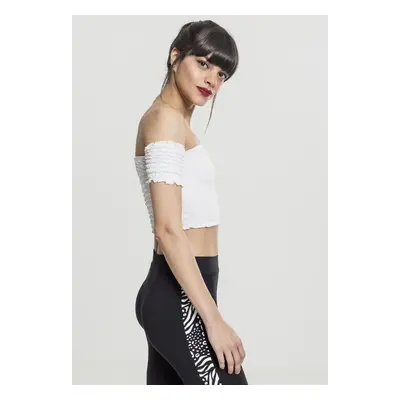 Urban Classics Ladies Cropped Cold Shoulder Smoke Top white