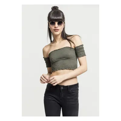 Urban Classics Ladies Cropped Cold Shoulder Smoke Top olive