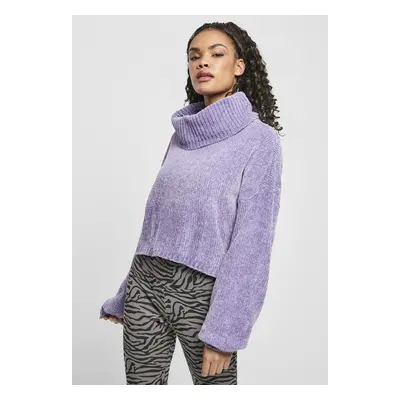 Urban Classics Ladies Short Chenille Turtleneck Sweater lavender