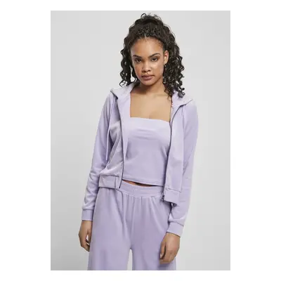 Urban Classics Ladies Short Velvet Zip Hoody lavender