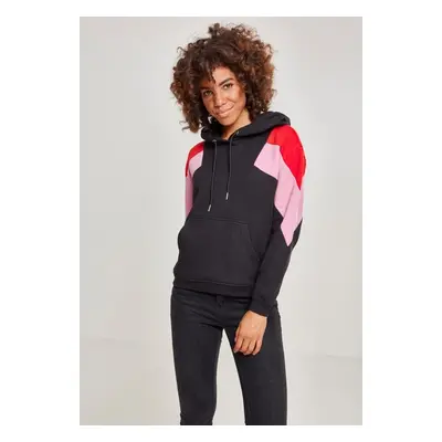 Urban Classics Ladies Oversize 3-Tone Block Hoody blk/firered/coolpink