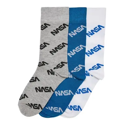 Mr. Tee NASA Allover Socks Kids 3-Pack brightblue/grey/white