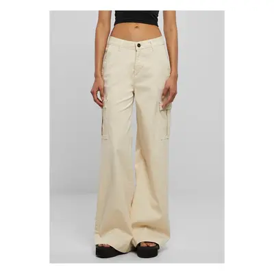 Urban Classics Ladies High Waist Wide Leg Twill Cargo Pants whitesand