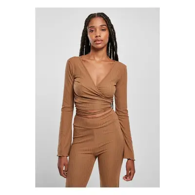 Urban Classics Ladies Cropped Rib Wrapped Longsleeve darktaupe