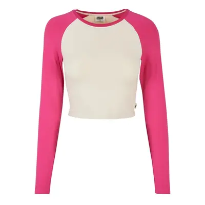 Urban Classics Ladies Organic Cropped Retro Baseball Longsleeve whitesand/hibiskus pink