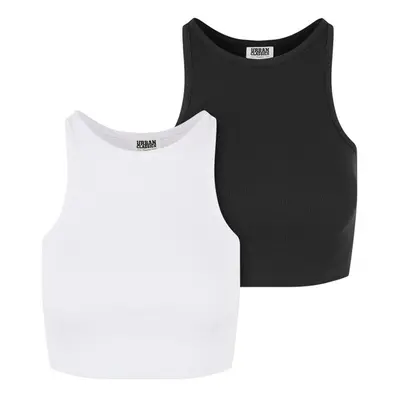 Urban Classics Ladies Organic Cropped Rib Top 2-Pack white+black