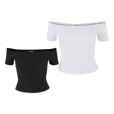 Urban Classics Ladies Organic Off Shoulder Rib Tee 2-Pack black+white