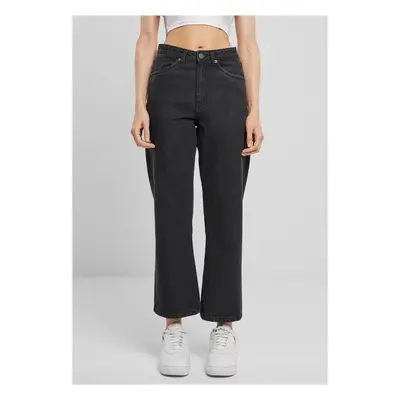 Urban Classics Ladies Cropped Straight Leg Denim Pants black washed