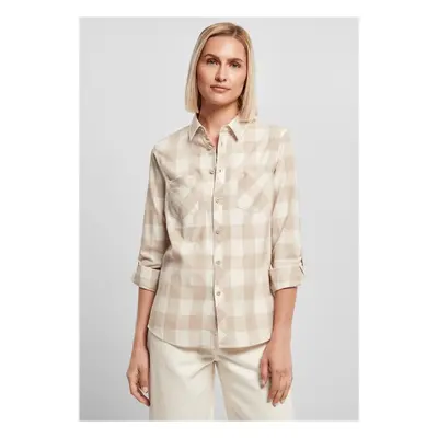 Urban Classics Ladies Turnup Checked Flanell Shirt whitesand/lighttaupe