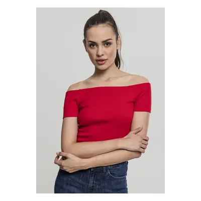 Urban Classics Ladies Off Shoulder Rib Tee fire red