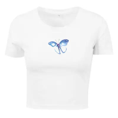 Mr. Tee Ladies Butterfly Cropped Tee white