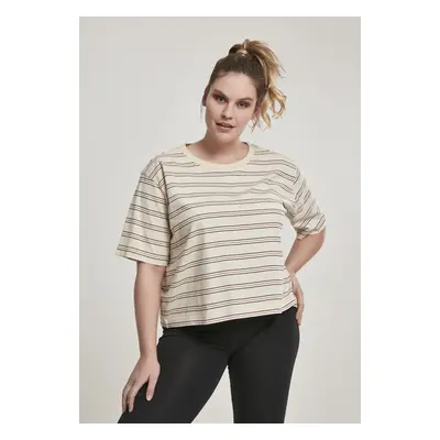 Urban Classics Ladies Short Multicolor Stripe Tee sand/black/white/firered