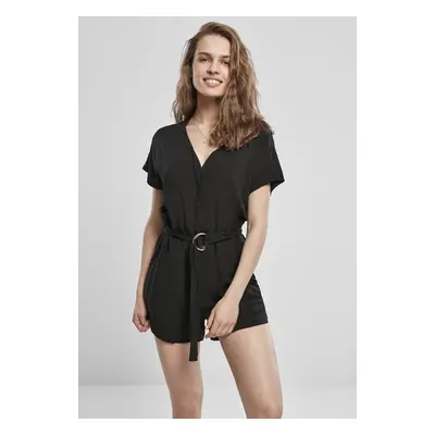 Urban Classics Ladies Short Viscose Belt Jumpsuit black