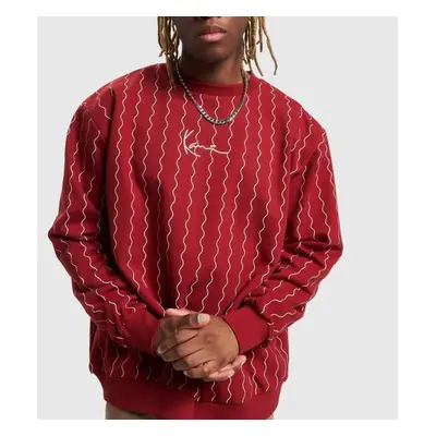 Karl Kani Sweatshirt Small Signature Ziczac Pinstripe Crew dark red/off white