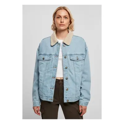 Urban Classics Ladies Oversized Sherpa Denim Jacket clearblue bleached