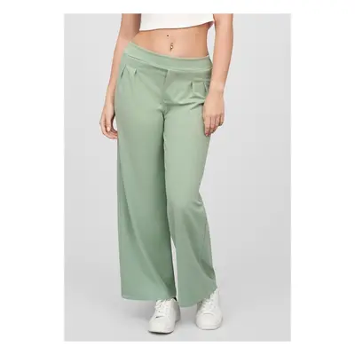 Urban Classics Cloud5ive Damen Stoffhose mit weitem Beinschnitt Gummibund mit Raffung green