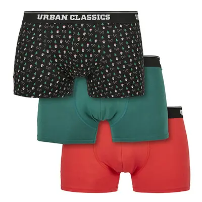 Urban Classics Organic X-Mas Boxer Shorts 3-Pack nicolaus aop+treegreen+popred