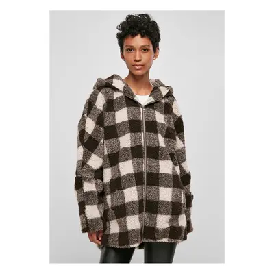 Urban Classics Ladies Hooded Oversized Check Sherpa Jacket pink/brown