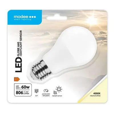 Modee LED (DL Sensor) alkonykapcsolós (Gömb) A60 8,8W E27 200° 4000K (806 lumen)