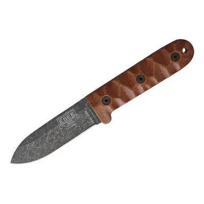 ESEE Camp Lore PR-4 Black Oxide, Brown Micarta, Leather Sheath