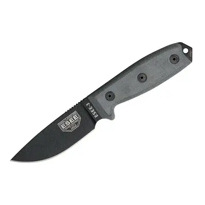 ESEE 3 P-MB-B 1095 Black Linen Micarta, Black Sheath, MOLLE Back