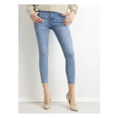 Női bokafarmer farmer flitteres szegéllyel SKINNY Blue kék