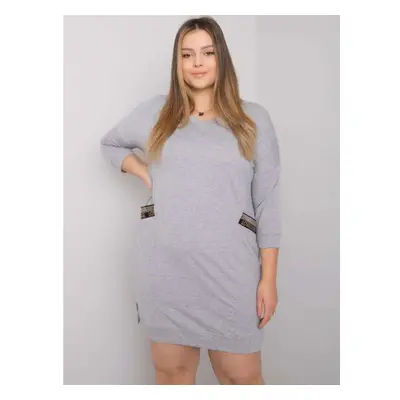 Női zsebes plus size melange ruha SUSAN grey szürke