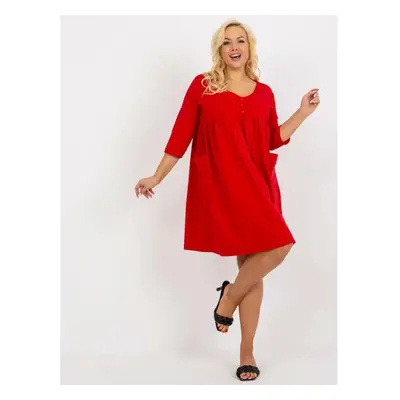 Női plus size ruha zsebekkel BASIC piros