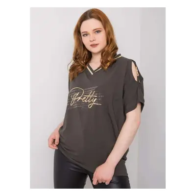 Női plus size blúz RICHELLE sötét khaki színben