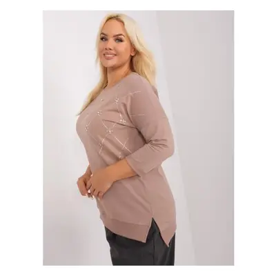 Női plus size blúz pamutból NES sötétbézs színben