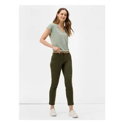 Khaki színű cropped chino nadrág övvel