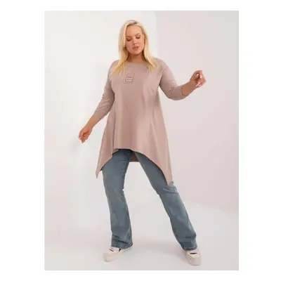 Női plus size blúz foltos zsebbel sötét bézs